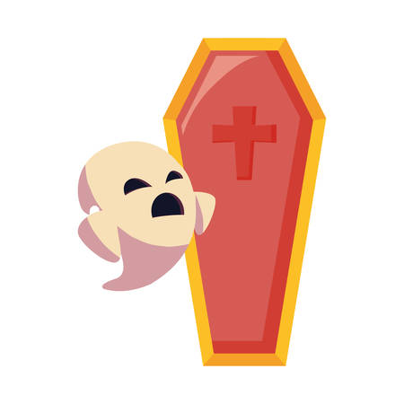 ghost and coffin happy halloween celebration vector illustrationのイラスト素材