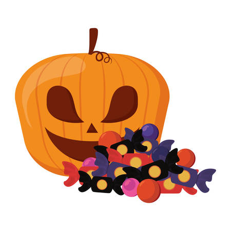pumpkin and sweet candies halloween celebration vector illustrationのイラスト素材
