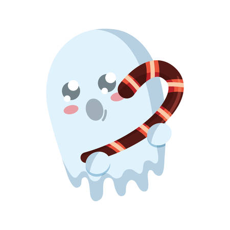 ghost with candies cane halloween celebration vector illustrationのイラスト素材
