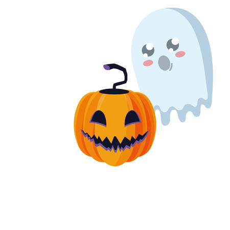 ghost and pumpkin halloween celebration vector illustrationのイラスト素材