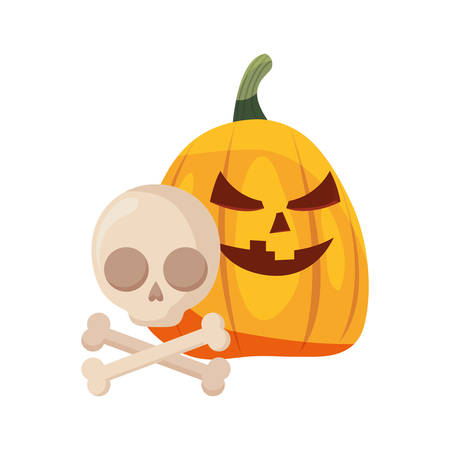 pumpkin and skull happy halloween celebration vector illustrationのイラスト素材