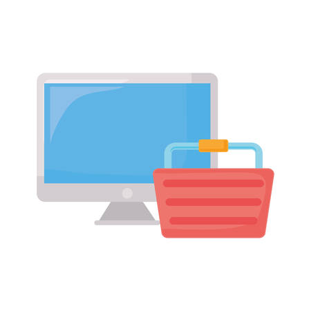 computer and basket online shopping commerce vector illustrationのイラスト素材