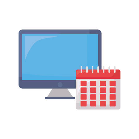 computer and calendar on white background vector illustrationのイラスト素材