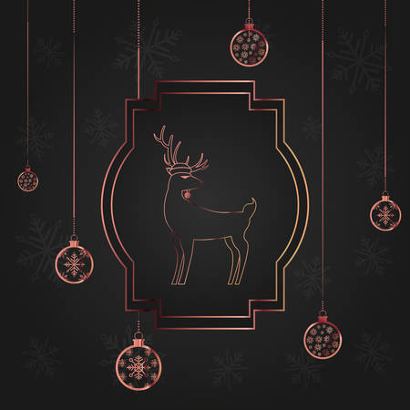 merry christmas sticker deer balls snowflakes background vector illustrationのイラスト素材