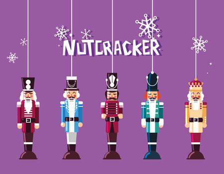 set of nutcracker toy hanging vector illustration designのイラスト素材
