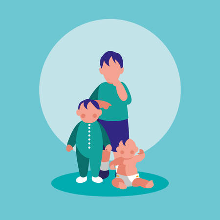 group of little boys characters vector illustration designのイラスト素材