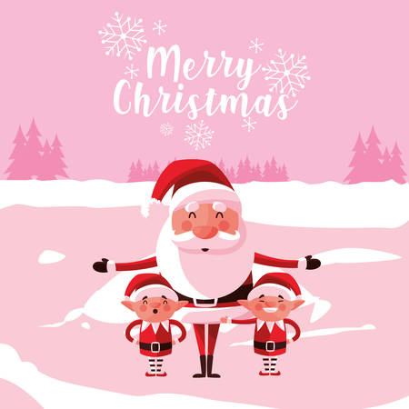 santa claus christmas with helpers in snowscape vector illustration designのイラスト素材