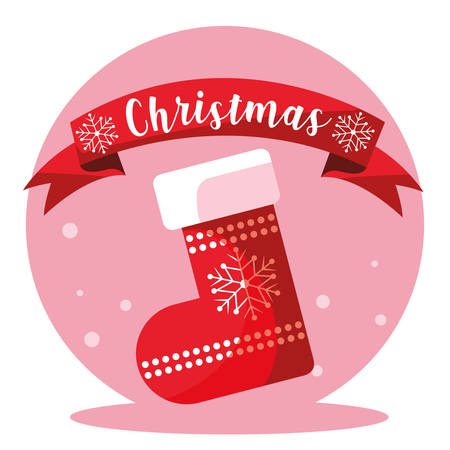 sock decorative of christmas with ribbon vector illustration designのイラスト素材