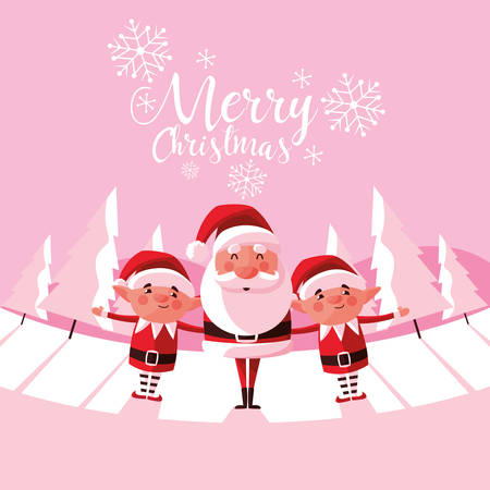 santa claus christmas with helpers in snowscape vector illustration designのイラスト素材