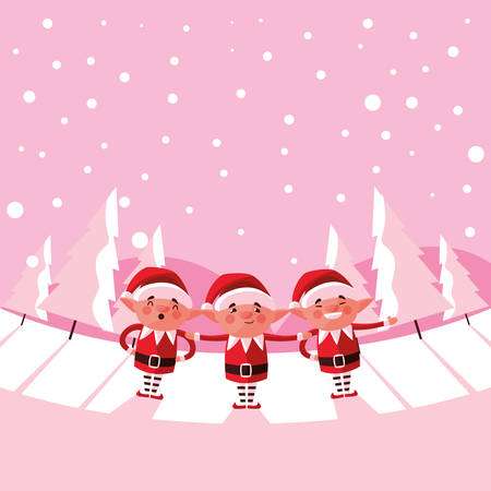 helpers santa claus for xmas with snowscape vector illustration designのイラスト素材