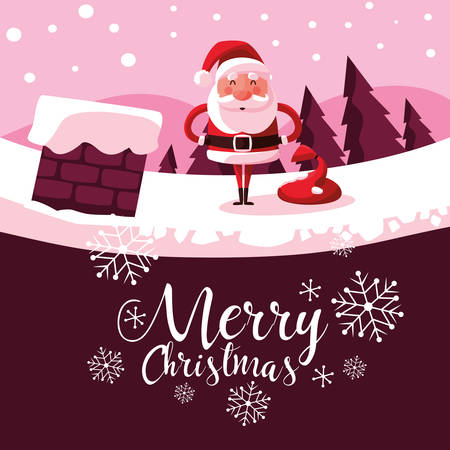 santa claus christmas with chimney vector illustration designのイラスト素材