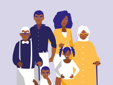 group of black family members characters vector illustration designのイラスト素材
