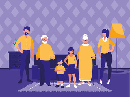 group of family members in the livingroom vector illustration designのイラスト素材