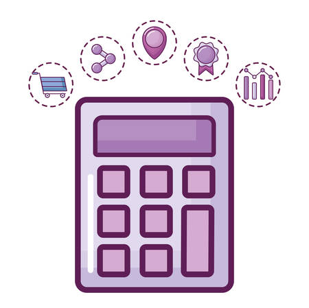 calculator and digital marketing related icons around over white background, vector illustrationのイラスト素材