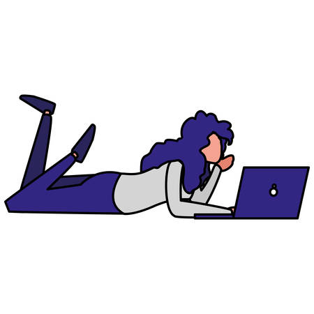 woman using a laptop computer over white background, vector illustrationのイラスト素材