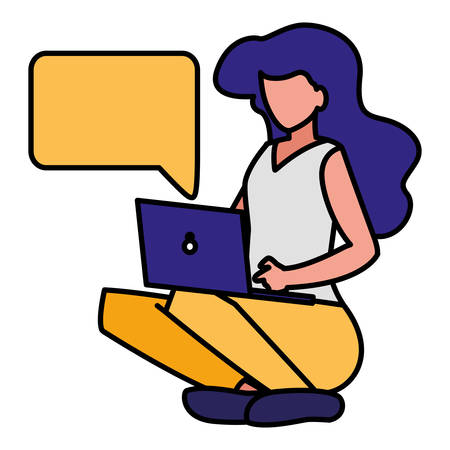 woman chating on a laptop computer over white background, vector illustrationのイラスト素材