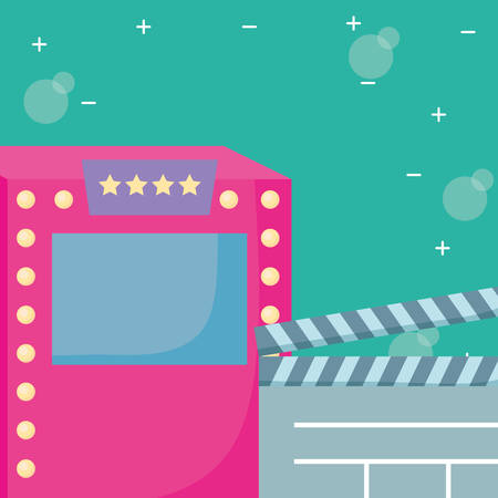movie clapboard and ticket machine over green background, vector illustrationのイラスト素材
