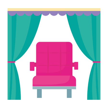 curtains with cinema chair icon over white background, vector illustrationのイラスト素材