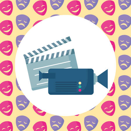 videocamera and movie clapboard over colorful background, vector illustrationのイラスト素材