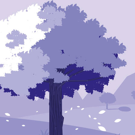 Tree over mountains landscape background, colorful design. vector illustrationのイラスト素材