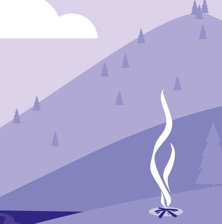 Forest and mountains landscape background, colorful design. vector illustrationのイラスト素材