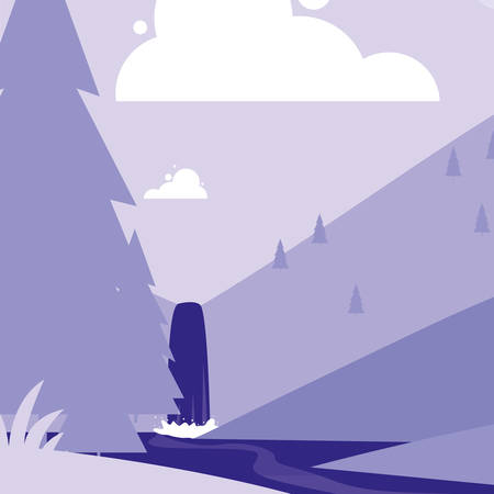 Forest and mountains landscape background, colorful design. vector illustrationのイラスト素材