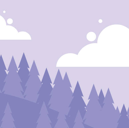 Forest and mountains landscape background, colorful design. vector illustrationのイラスト素材