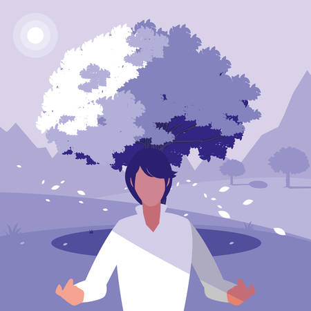 avatar man over tree and landscape background, colorful design. vector illustrationのイラスト素材
