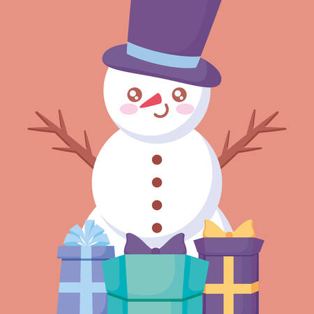 cartoon snowman over orange background, vector illustrationのイラスト素材