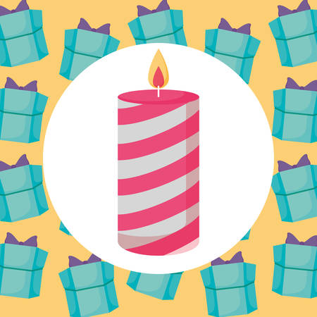 Christmas candle over gift boxes yellow background, vector illustrationのイラスト素材