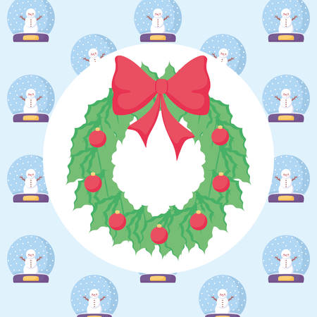 Christmas wreath with ornaments and bow over background, colorful design. vector illustrationのイラスト素材