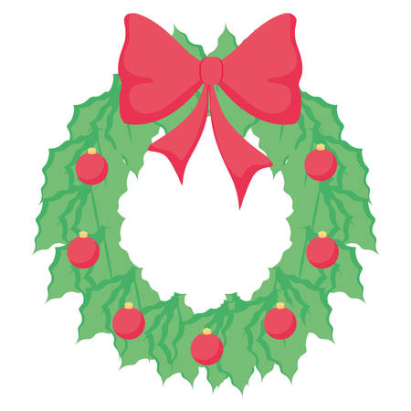 Christmas wreath with ornaments and bow over background, colorful design. vector illustrationのイラスト素材