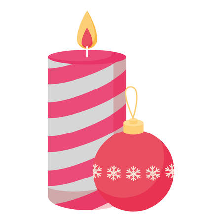 Christmas ball and candle over white background, vector illustrationのイラスト素材