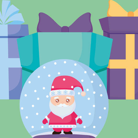 Cartoon santa claus and gift boxes  over green background, vector illustrationのイラスト素材