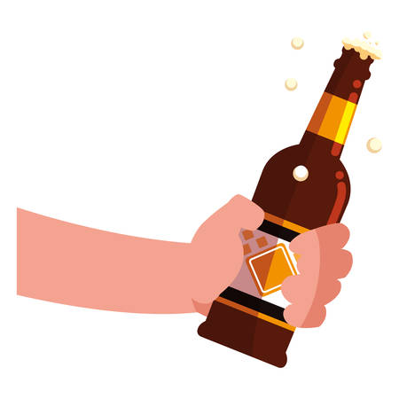 Hand holding a Beer bottle over white background, vector illustrationのイラスト素材