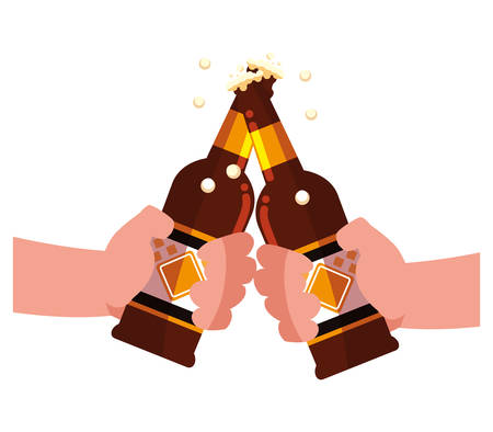 hands with Beer bottles over white background, vector illustrationのイラスト素材