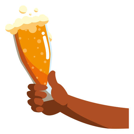 hand holding a beer glass over white background, vector illustrationのイラスト素材