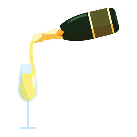 Champagne Pouring Into Glass from Bottle over white background, vector illustrationのイラスト素材