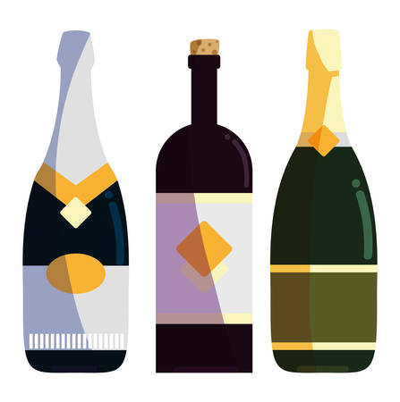 champagne and wine bottles over white background, colorful design. vector illustrationのイラスト素材