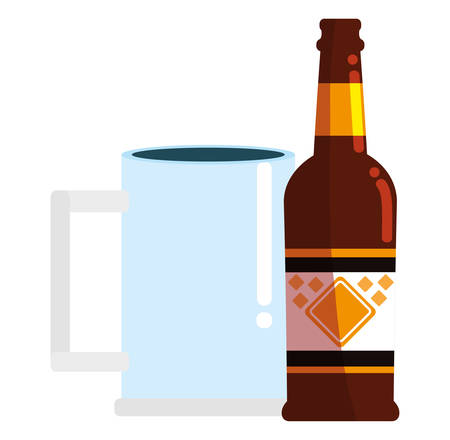 Beer bottle and mug glass over white background, vector illustrationのイラスト素材