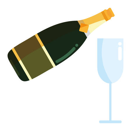 Champagne bottle and glass icon over white background, colorful design, vector illustrationのイラスト素材