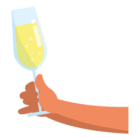 Hand holding up a champagne glass over white background, vector illustrationのイラスト素材