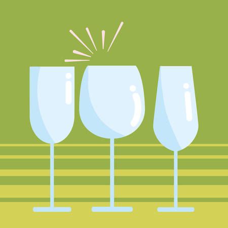 Champagne and wine glasses over green background, colorful design. vector illustrationのイラスト素材