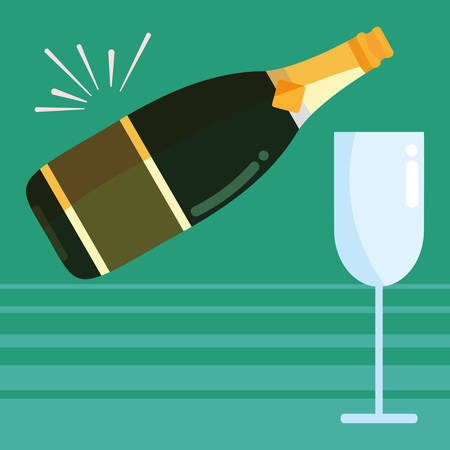Champagne bottle and glass icon over blue background, vector illustrationのイラスト素材