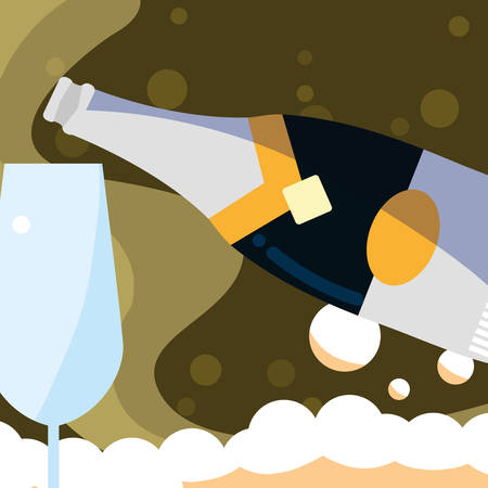 Champagne bottle and glass icon over green background, vector illustrationのイラスト素材
