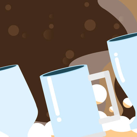 Beer glasses and mug over brown background, vector illustrationのイラスト素材