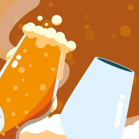 beer glasses icon over brown  background, vector illustrationのイラスト素材