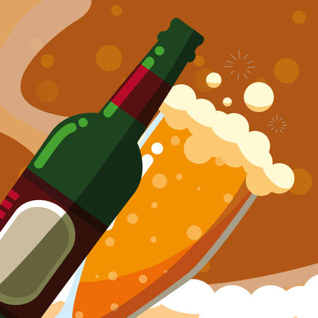 Beer bottle and glass over orange background, vector illustrationのイラスト素材