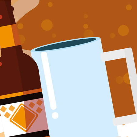 Beer bottle and mug glass over brown background, vector illustrationのイラスト素材