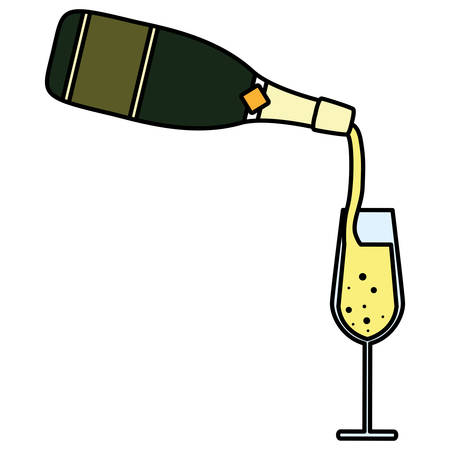 Champagne Pouring Into Glass from Bottle over white background, vector illustrationのイラスト素材